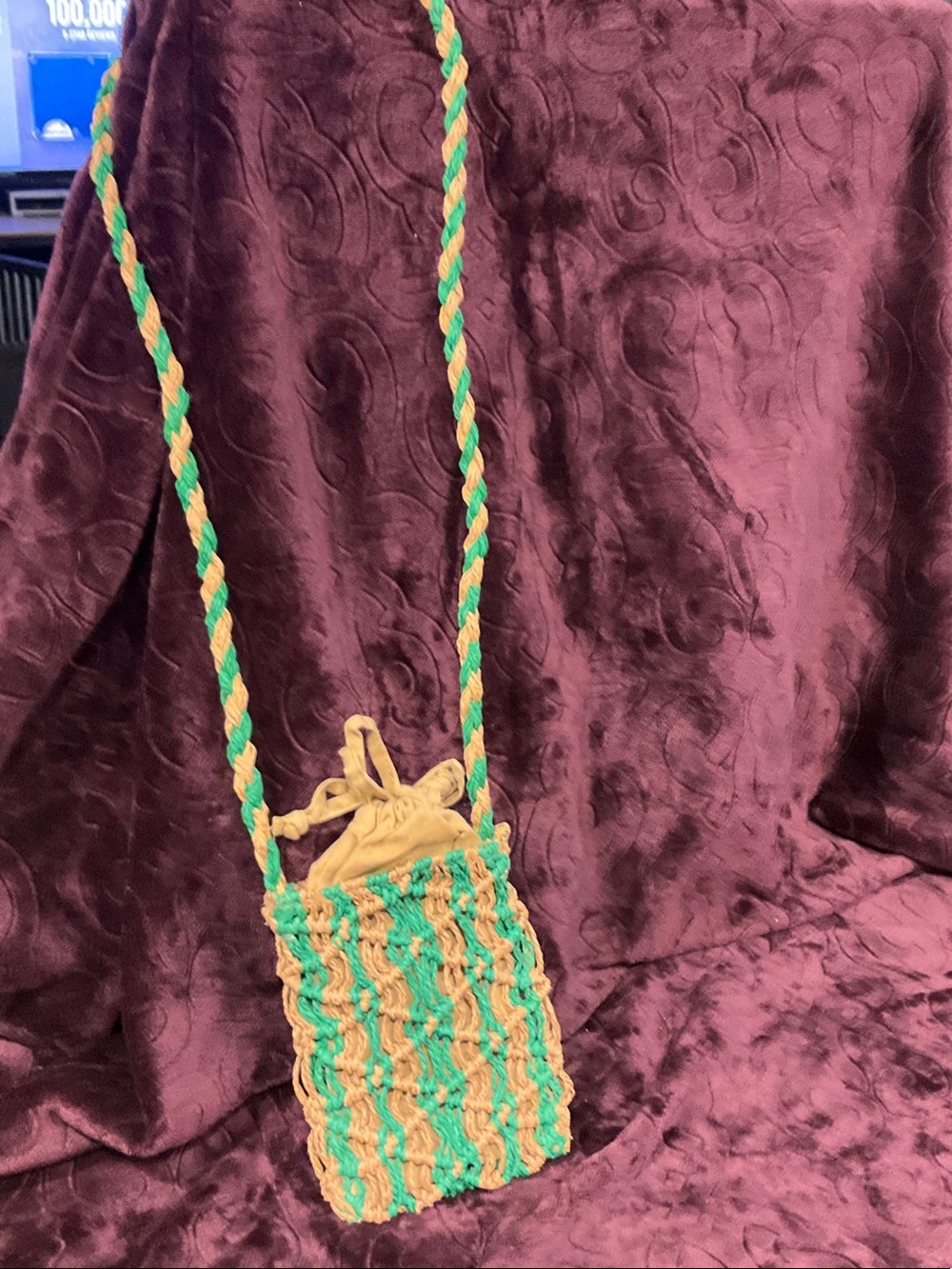 Handwoven Green and Tan Crossbody Pouch Bag